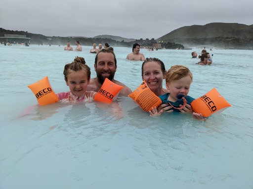 a family in Iceland at the blue lagoon