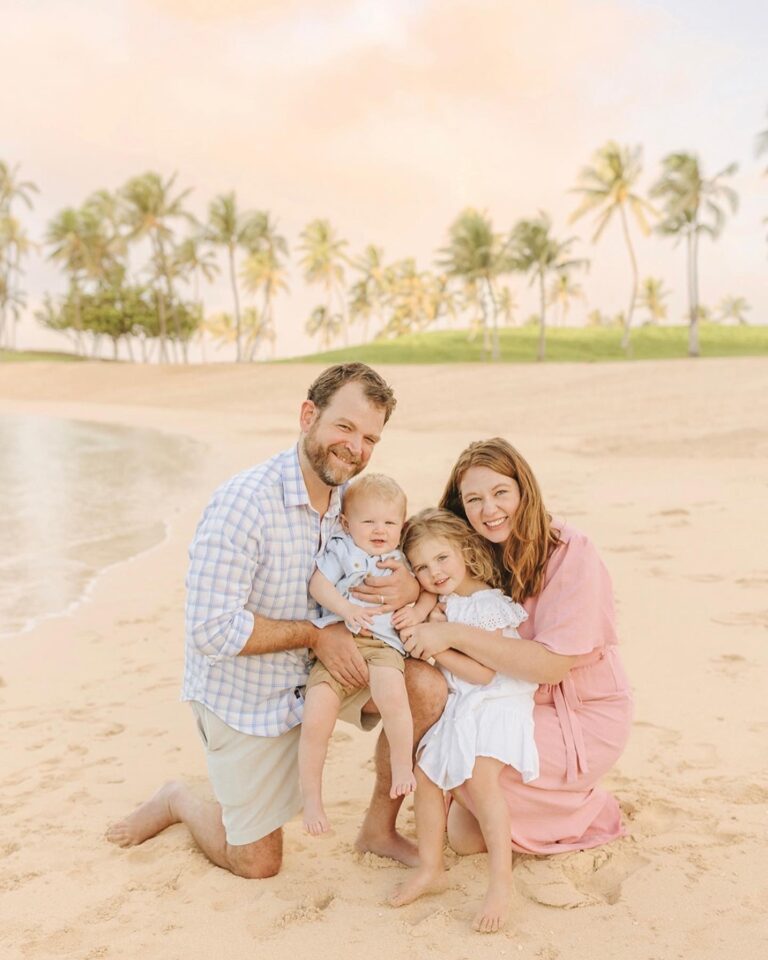 A family on the beach in Hawaii