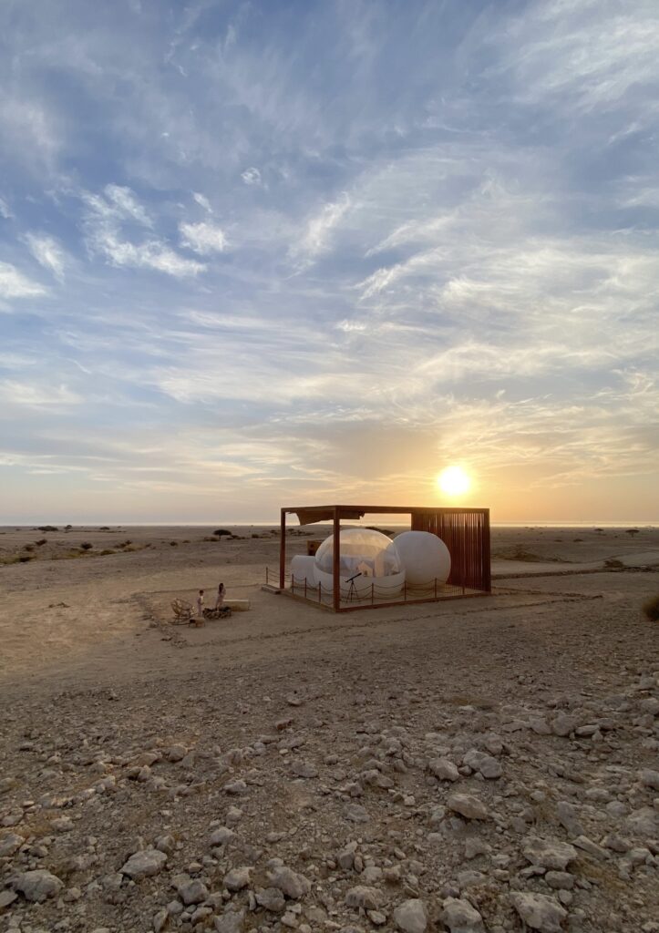 A bubble tent in Jebel Hafit Desert Park it is set in the Mountains in Al Ain in Abu Dhabi